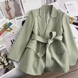 Women's Blazers Spring Autumn Suit Coat Beige Tie Up Jacket Slim Fit Stylish Top Outerwear Office Lady Blazer for Women Clothing - MisteryBox