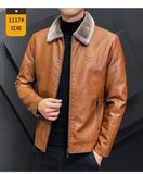 Winter Fashion Warmth Thickened Leather Jacket Lapel Solid Zipper Design Plus Size Men's Leather Jacket Bomber Fleece Coat - MisteryBox