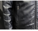 Winter Fashion Warmth Thickened Leather Jacket Lapel Solid Zipper Design Plus Size Men's Leather Jacket Bomber Fleece Coat - MisteryBox