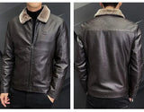 Winter Fashion Warmth Thickened Leather Jacket Lapel Solid Zipper Design Plus Size Men's Leather Jacket Bomber Fleece Coat - MisteryBox