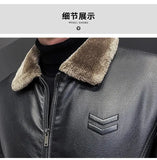 Winter Fashion Warmth Thickened Leather Jacket Lapel Solid Zipper Design Plus Size Men's Leather Jacket Bomber Fleece Coat - MisteryBox