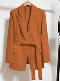 Women's Blazers Spring Autumn Suit Coat Beige Tie Up Jacket Slim Fit Stylish Top Outerwear Office Lady Blazer for Women Clothing - MisteryBox