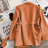 Women's Blazers Spring Autumn Suit Coat Beige Tie Up Jacket Slim Fit Stylish Top Outerwear Office Lady Blazer for Women Clothing - MisteryBox