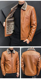 Winter Fashion Warmth Thickened Leather Jacket Lapel Solid Zipper Design Plus Size Men's Leather Jacket Bomber Fleece Coat - MisteryBox