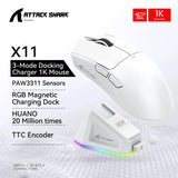 Attack Shark X11 Wireless Bluetooth Mouse,PAW3311 Three Mode 2.4G 400IPS RGB  PC Gaming Mouse MisteryBox