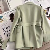 Women's Blazers Spring Autumn Suit Coat Beige Tie Up Jacket Slim Fit Stylish Top Outerwear Office Lady Blazer for Women Clothing - MisteryBox