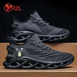 YRZL Men Sports Running Black Jogging Shoes Casual Sneakers Outdoor Breathable Mesh Women Light Shock-absorption Black Tennis - MisteryBox