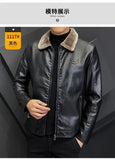 Winter Fashion Warmth Thickened Leather Jacket Lapel Solid Zipper Design Plus Size Men's Leather Jacket Bomber Fleece Coat - MisteryBox