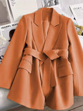 Women's Blazers Spring Autumn Suit Coat Beige Tie Up Jacket Slim Fit Stylish Top Outerwear Office Lady Blazer for Women Clothing - MisteryBox