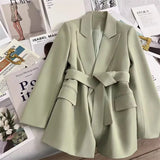 Women's Blazers Spring Autumn Suit Coat Beige Tie Up Jacket Slim Fit Stylish Top Outerwear Office Lady Blazer for Women Clothing - MisteryBox