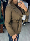 Women's Blazers Spring Autumn Suit Coat Beige Tie Up Jacket Slim Fit Stylish Top Outerwear Office Lady Blazer for Women Clothing - MisteryBox