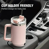 40oz Stainless Steel Water Bottle Car Coffee with Handle Lid Straw Mug Personalized Tumbler Vacuum Thermos Cup - MisteryBox
