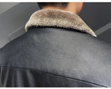 Winter Fashion Warmth Thickened Leather Jacket Lapel Solid Zipper Design Plus Size Men's Leather Jacket Bomber Fleece Coat - MisteryBox