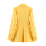 TRAFZA Women Spring Casual Suit Turn-Down Collar Long Sleeves Double-Breasted Blazers+Mid Waist Zipper Flared Pants Women Set - MisteryBox