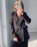 Women's Blazers Spring Autumn Suit Coat Beige Tie Up Jacket Slim Fit Stylish Top Outerwear Office Lady Blazer for Women Clothing - MisteryBox
