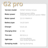 HONEYWHALE G2 Pro Electric Scooter 900W 54.6V 16Ah Battery 40km/h Max Speed 45km Range Disc Brake Double Shock Absorbing Spring - MisteryBox