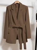 Women's Blazers Spring Autumn Suit Coat Beige Tie Up Jacket Slim Fit Stylish Top Outerwear Office Lady Blazer for Women Clothing - MisteryBox
