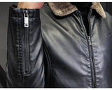 Winter Fashion Warmth Thickened Leather Jacket Lapel Solid Zipper Design Plus Size Men's Leather Jacket Bomber Fleece Coat - MisteryBox
