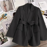 Women's Blazers Spring Autumn Suit Coat Beige Tie Up Jacket Slim Fit Stylish Top Outerwear Office Lady Blazer for Women Clothing - MisteryBox