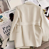 Women's Blazers Spring Autumn Suit Coat Beige Tie Up Jacket Slim Fit Stylish Top Outerwear Office Lady Blazer for Women Clothing - MisteryBox