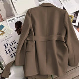 Women's Blazers Spring Autumn Suit Coat Beige Tie Up Jacket Slim Fit Stylish Top Outerwear Office Lady Blazer for Women Clothing - MisteryBox