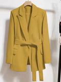 Women's Blazers Spring Autumn Suit Coat Beige Tie Up Jacket Slim Fit Stylish Top Outerwear Office Lady Blazer for Women Clothing - MisteryBox