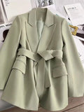 Women's Blazers Spring Autumn Suit Coat Beige Tie Up Jacket Slim Fit Stylish Top Outerwear Office Lady Blazer for Women Clothing - MisteryBox