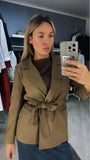 Women's Blazers Spring Autumn Suit Coat Beige Tie Up Jacket Slim Fit Stylish Top Outerwear Office Lady Blazer for Women Clothing - MisteryBox