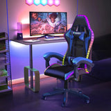 RGB Gaming Chair with LED Lights and Ergonomic Computer Chair Reclining PU Leather High Back Video Office Chair with Headrest MisteryBox