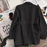 Women's Blazers Spring Autumn Suit Coat Beige Tie Up Jacket Slim Fit Stylish Top Outerwear Office Lady Blazer for Women Clothing - MisteryBox