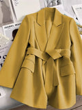 Women's Blazers Spring Autumn Suit Coat Beige Tie Up Jacket Slim Fit Stylish Top Outerwear Office Lady Blazer for Women Clothing - MisteryBox